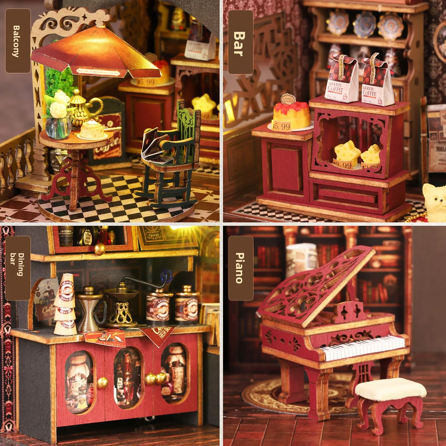 DIY 3D Wooden Coffee House Boo - đánh giá và giá Model Kit House